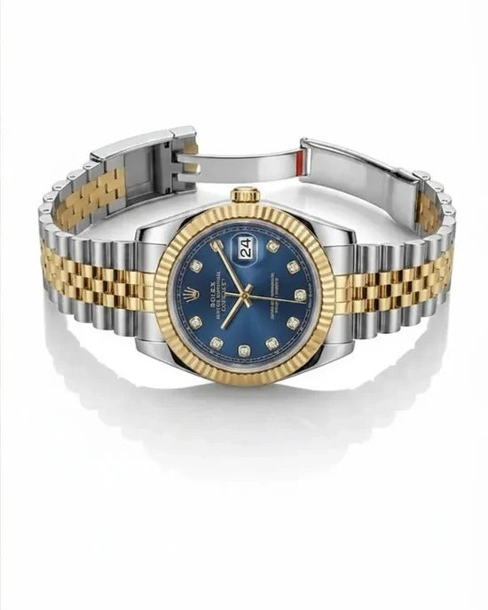 Rolex Datejust Watch — Two-Tone Gold & Silver Design with Striking Blue Dial & Fluted Bezel