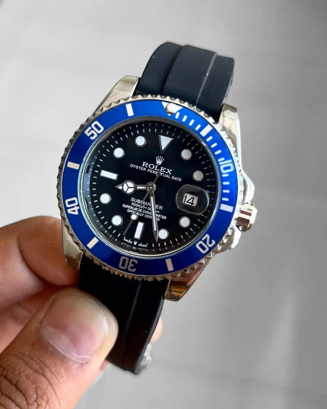 Rolex Submariner Style Watch — Black PVD with Blue Ceramic Bezel & Black Rubber Strap