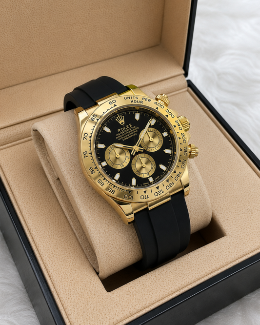 Rolex Cosmograph Daytona Style Watch — Gold-Tone Case with Black Rubber Strap