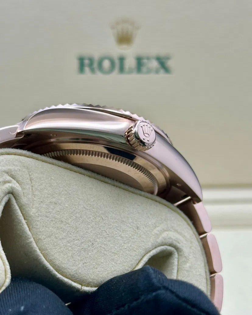 Rolex Sky-Dweller Watch — Brown Dial with Prominent Fluted Bezel & Off-Center 24-Hour Ring