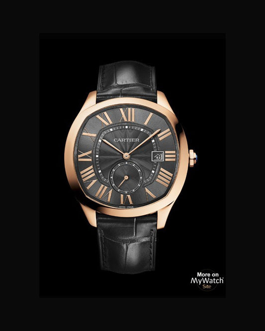 Cartier Drive de Cartier Watch — Black Dial with Gold Roman Numerals & Black Leather Strap