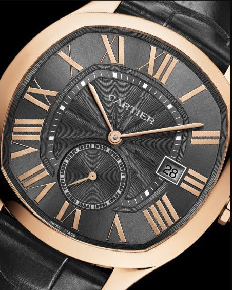 Cartier Drive de Cartier Watch — Black Dial with Gold Roman Numerals & Black Leather Strap