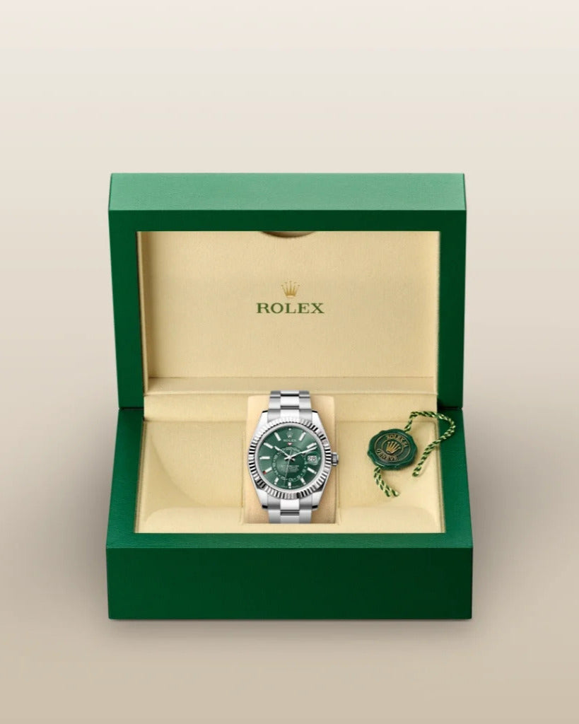 Rolex Sky-Dweller Watch — Striking Green Dial with Fluted Bezel