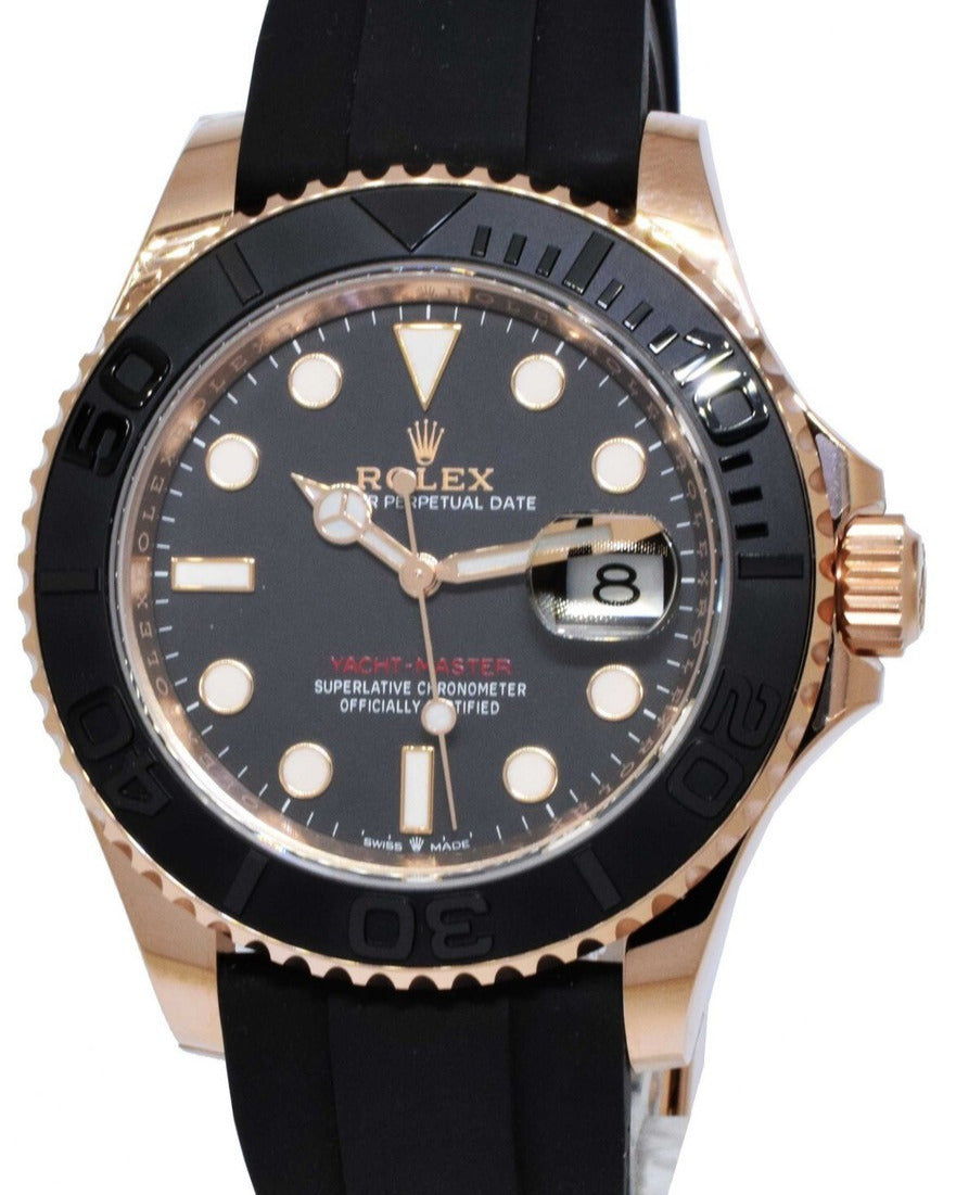 Rolex Yacht-Master Style Watch — Gold-Tone with Black Dial & Black Rubber Strap