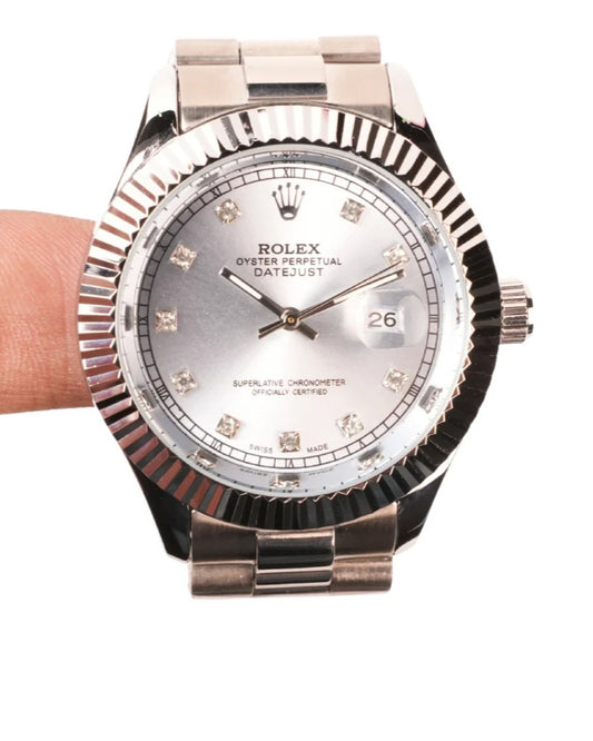 Rolex Oyster Perpetual Datejust Watch — Silver-Tone Finish with Fluted Bezel & Jubilee Bracelet