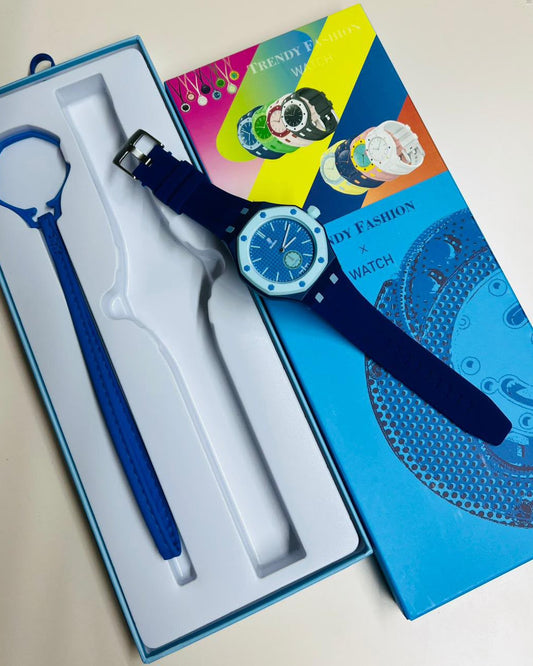 Audemars Piguet x Swatch Royal Oak Watch — Blue Case with Blue Dial &amp; Navy Blue Strap