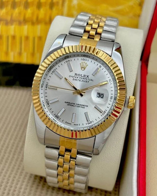 Rolex Datejust Watch — Two-Tone Gold & Silver Design with White Dial & Jubilee Bracelet