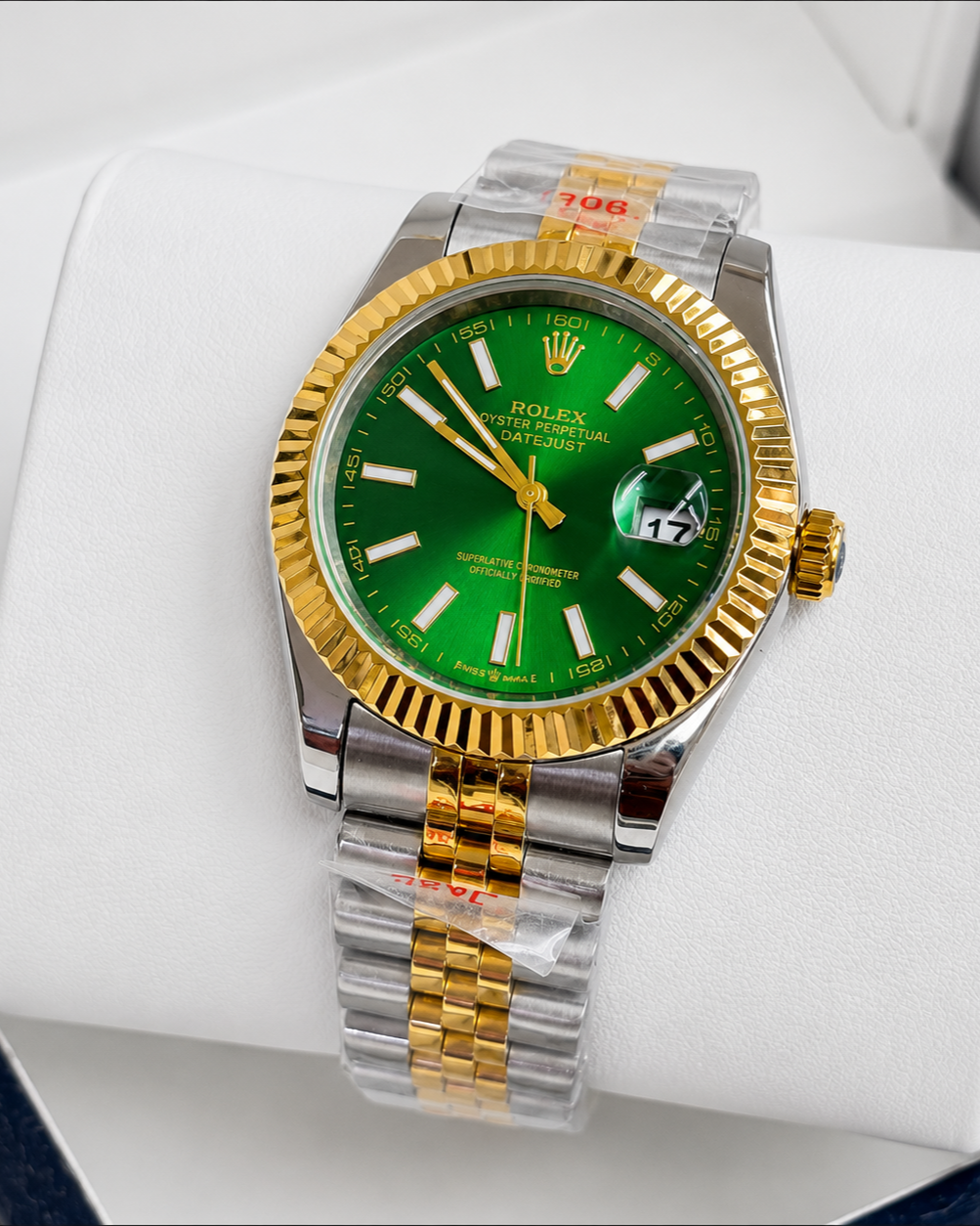 Rolex Datejust 36 Watch — Two-Tone Design with Olive Green Dial & Fluted Yellow Gold-Toned Bezel
