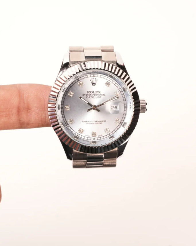 Rolex Oyster Perpetual Datejust Watch — Silver-Tone Finish with Fluted Bezel & Jubilee Bracelet