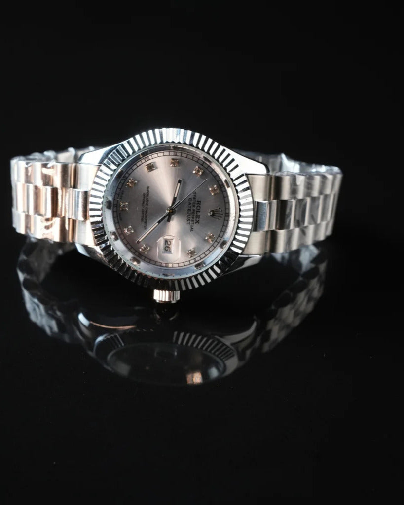 Rolex Oyster Perpetual Datejust Watch — Silver-Tone Finish with Fluted Bezel & Jubilee Bracelet