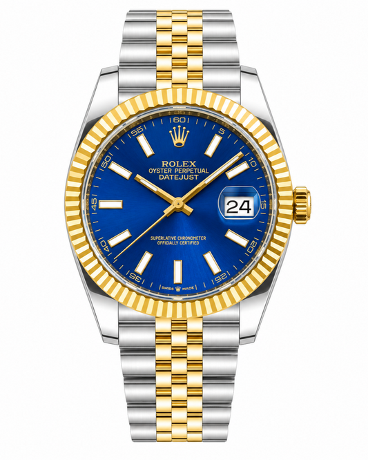 Rolex Datejust Watch — Two-Tone with Blue Dial & Fluted Yellow Gold Bezel