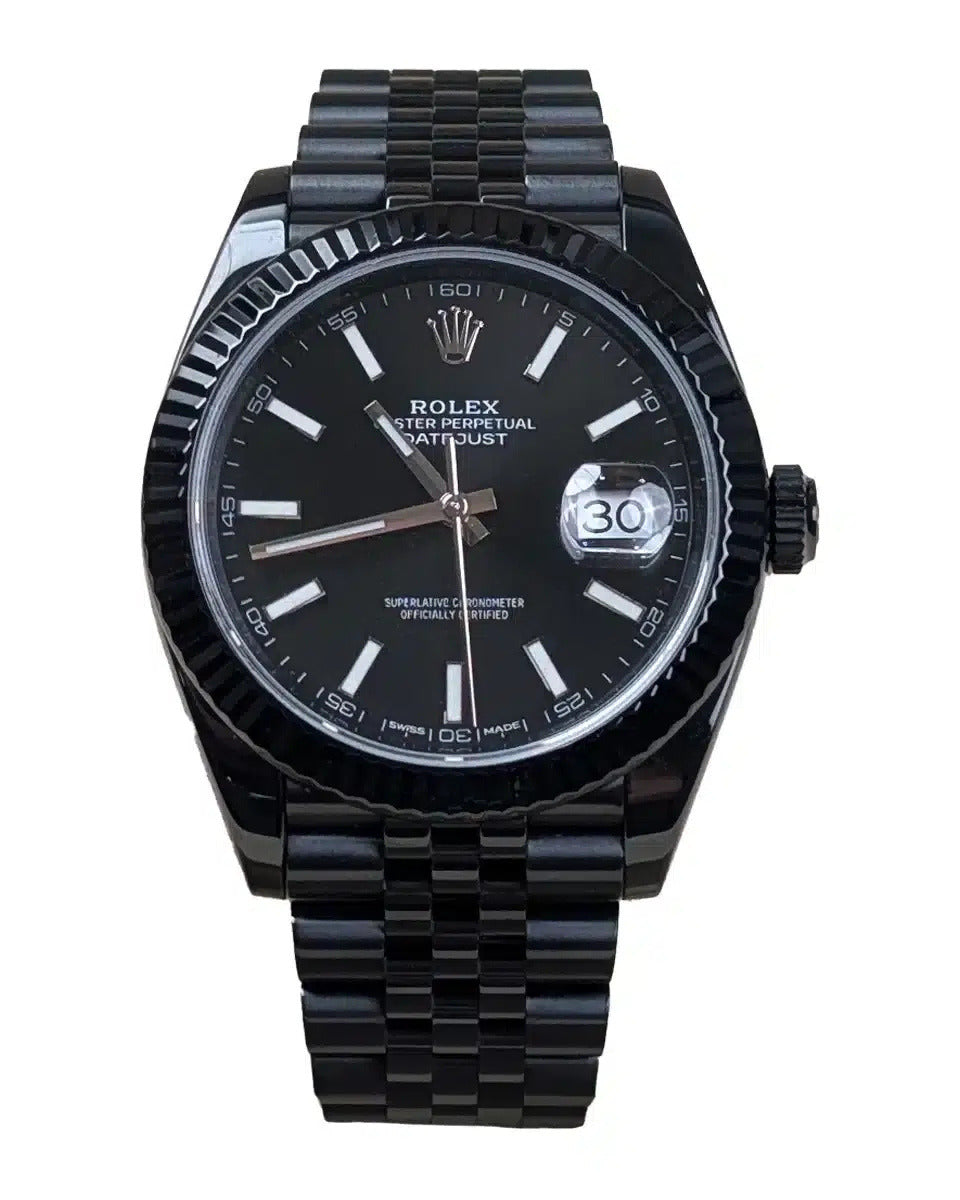 Rolex Oyster Perpetual Datejust Watch — Black Dial with Fluted Bezel & Jubilee Bracelet