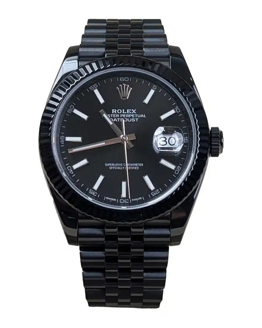 Rolex Oyster Perpetual Datejust Watch — Black Dial with Fluted Bezel & Jubilee Bracelet