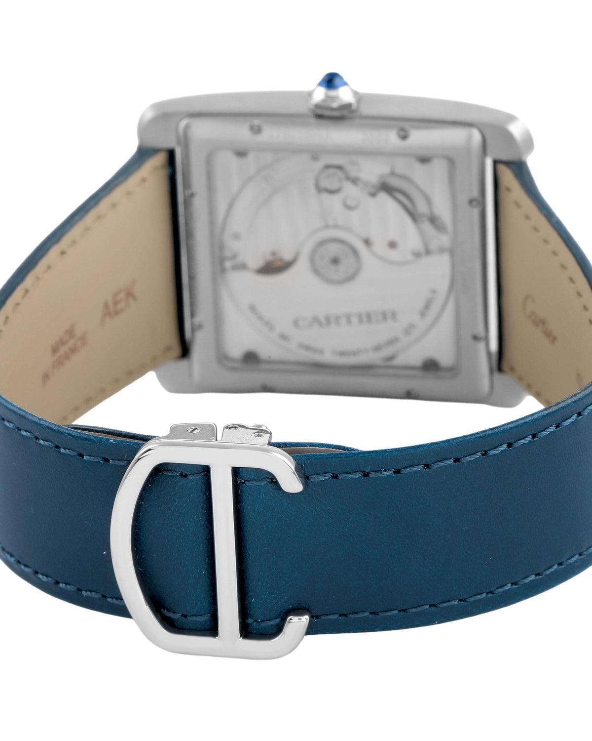 Cartier Tank MC Watch — Stainless Steel Case with Vibrant Blue Leather Strap