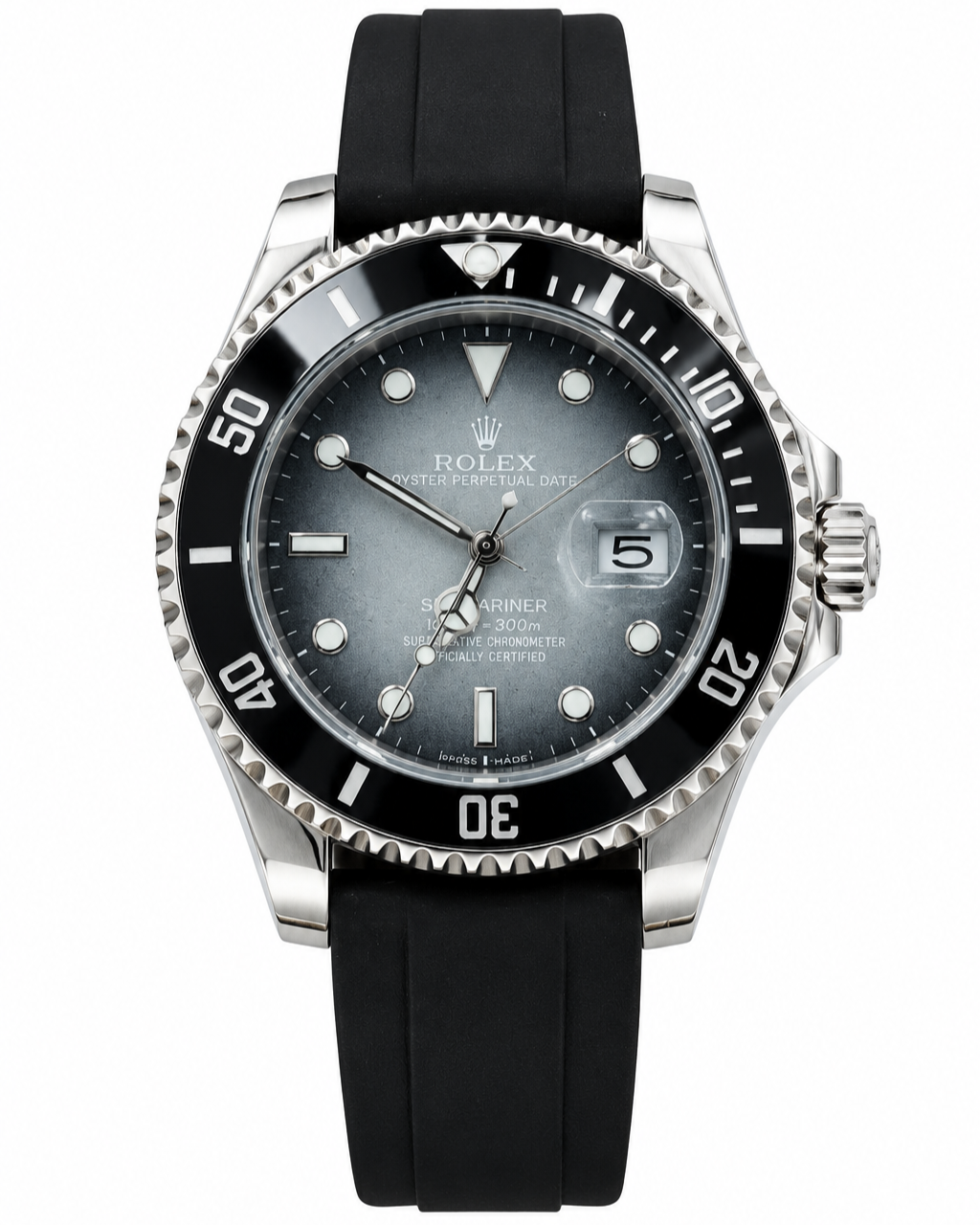 Rolex Submariner Style Watch — Gradient Grey-to-Black Dial with Black Rubber Strap