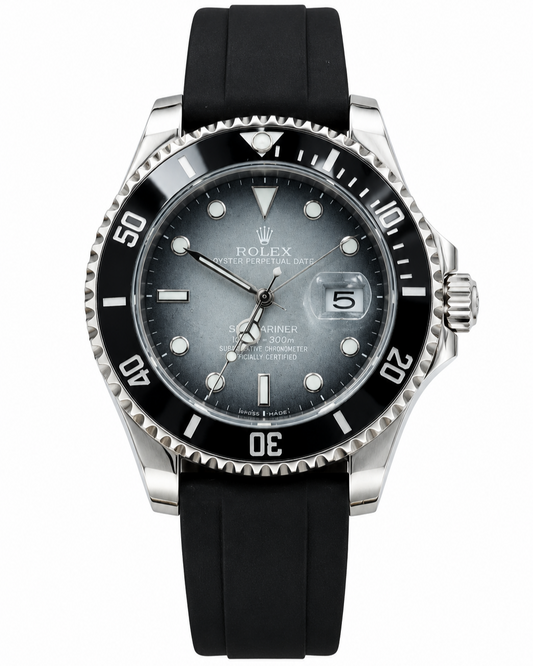 Rolex Submariner Style Watch — Gradient Grey-to-Black Dial with Black Rubber Strap