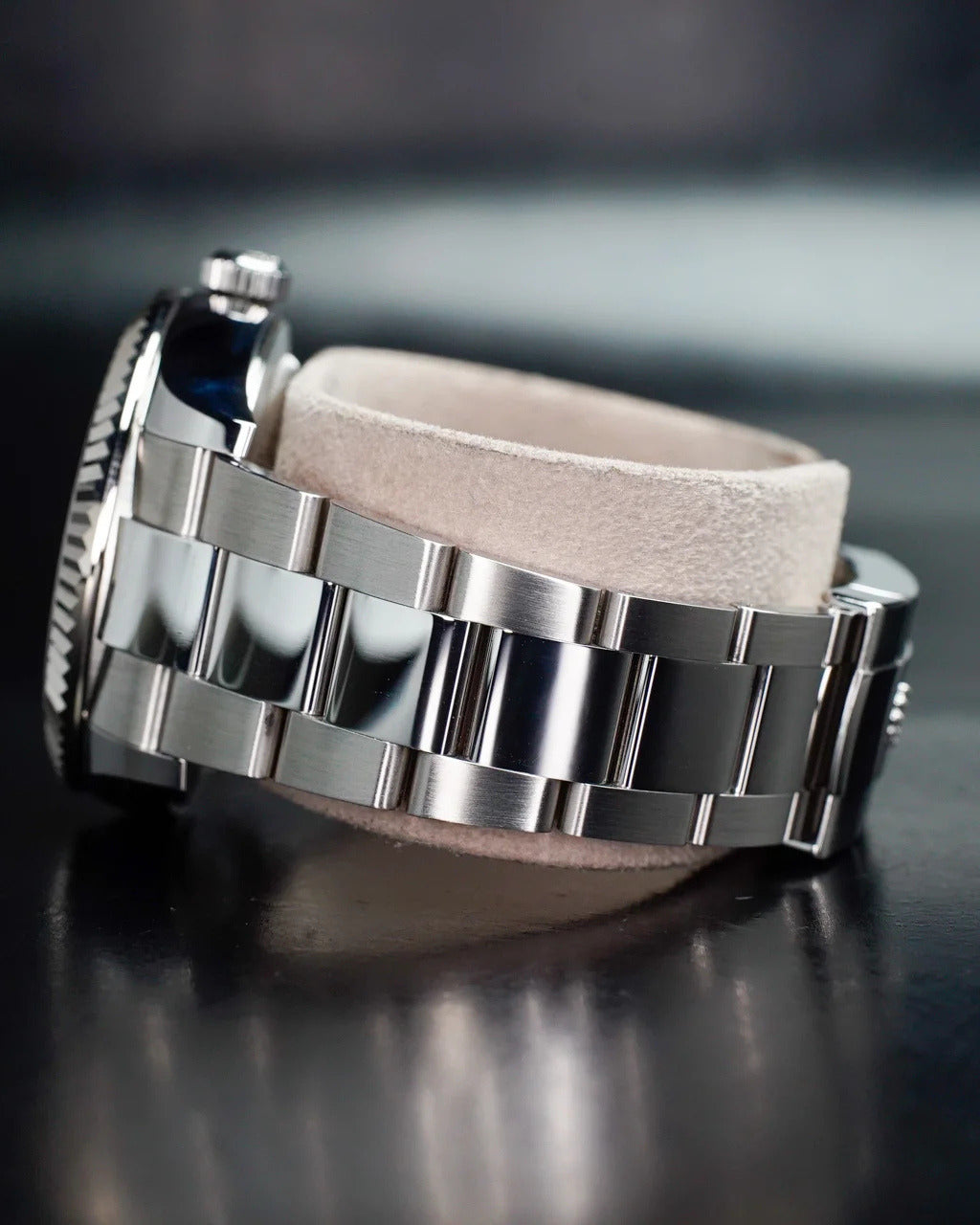 Rolex Sky-Dweller Watch — Bright Black Dial with Oystersteel Case & 18K White Gold Fluted Bezel