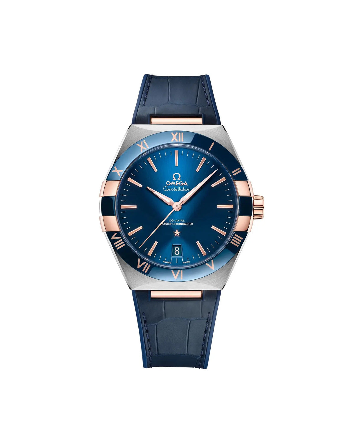 OMEGA Constellation Master Chronometer 41mm Watch — Blue Dial with Blue Leather Strap & Rose Gold-Tone Accents