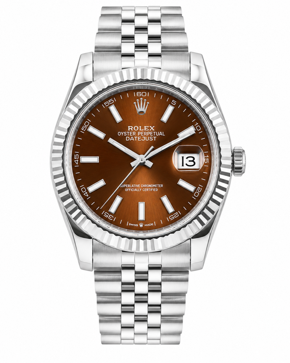 Rolex Datejust Watch — Brown Chocolate Dial with Fluted Bezel & Luxury Bracelet