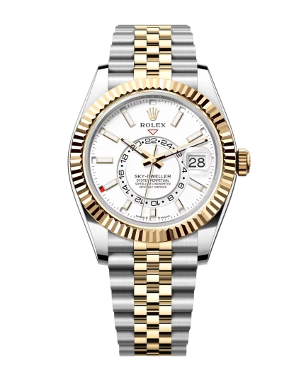 Rolex Sky-Dweller Watch — Two-Tone Oystersteel & Yellow Gold Design with White Dial & Jubilee Bracelet