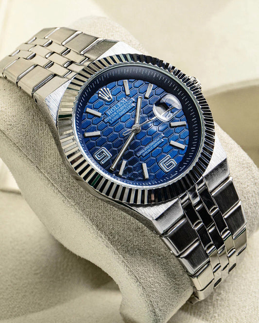 Rolex Oyster Perpetual Land-Dweller Watch — Distinctive Honeycomb-Patterned Dial with Fluted Bezel
