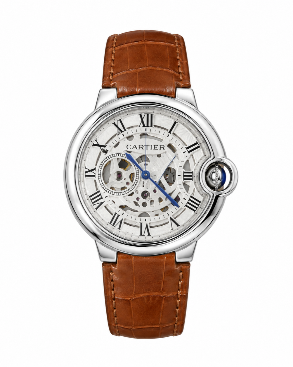 Cartier Ballon Bleu Tourbillon Watch — Skeleton Dial with Brown Leather Strap