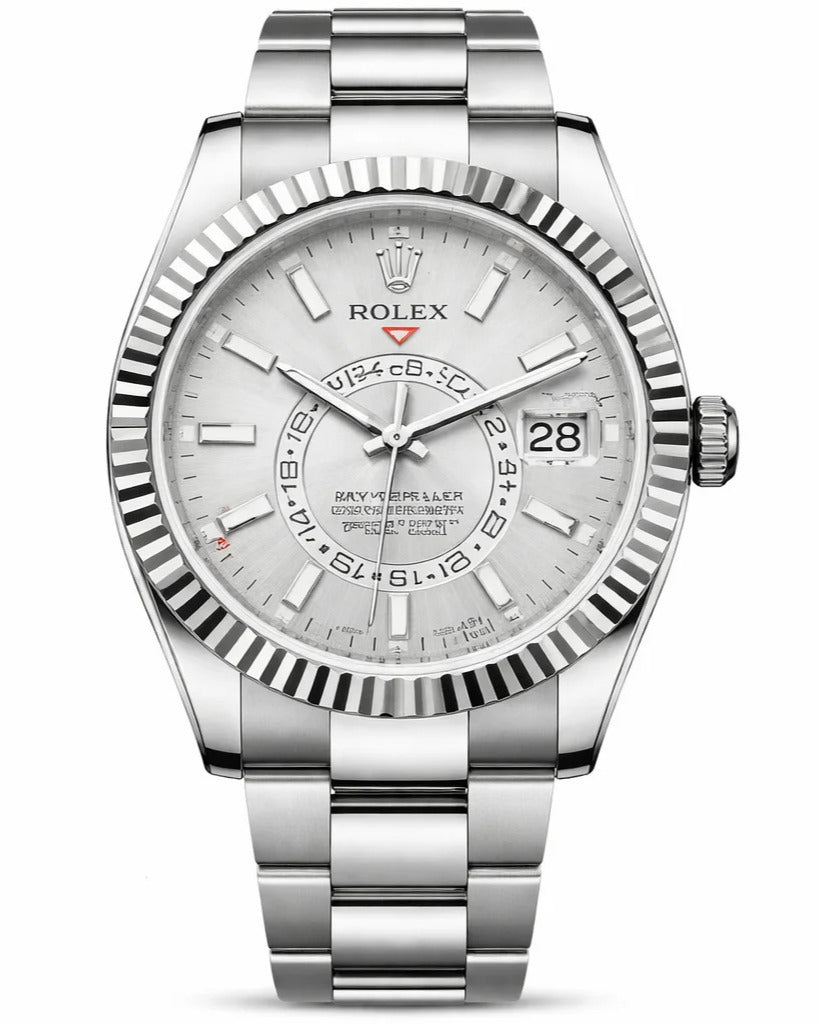 Rolex Sky-Dweller Style Watch — White Dial with Fluted Bezel & Luxury Bracelet