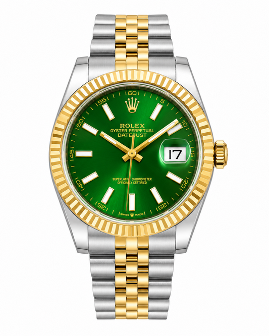 Rolex Datejust 36 Watch — Two-Tone Design with Olive Green Dial & Fluted Yellow Gold-Toned Bezel