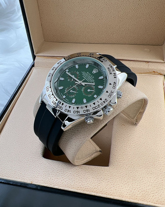 Rolex Cosmograph Daytona Style Watch — Green Dial with Black Rubber Strap