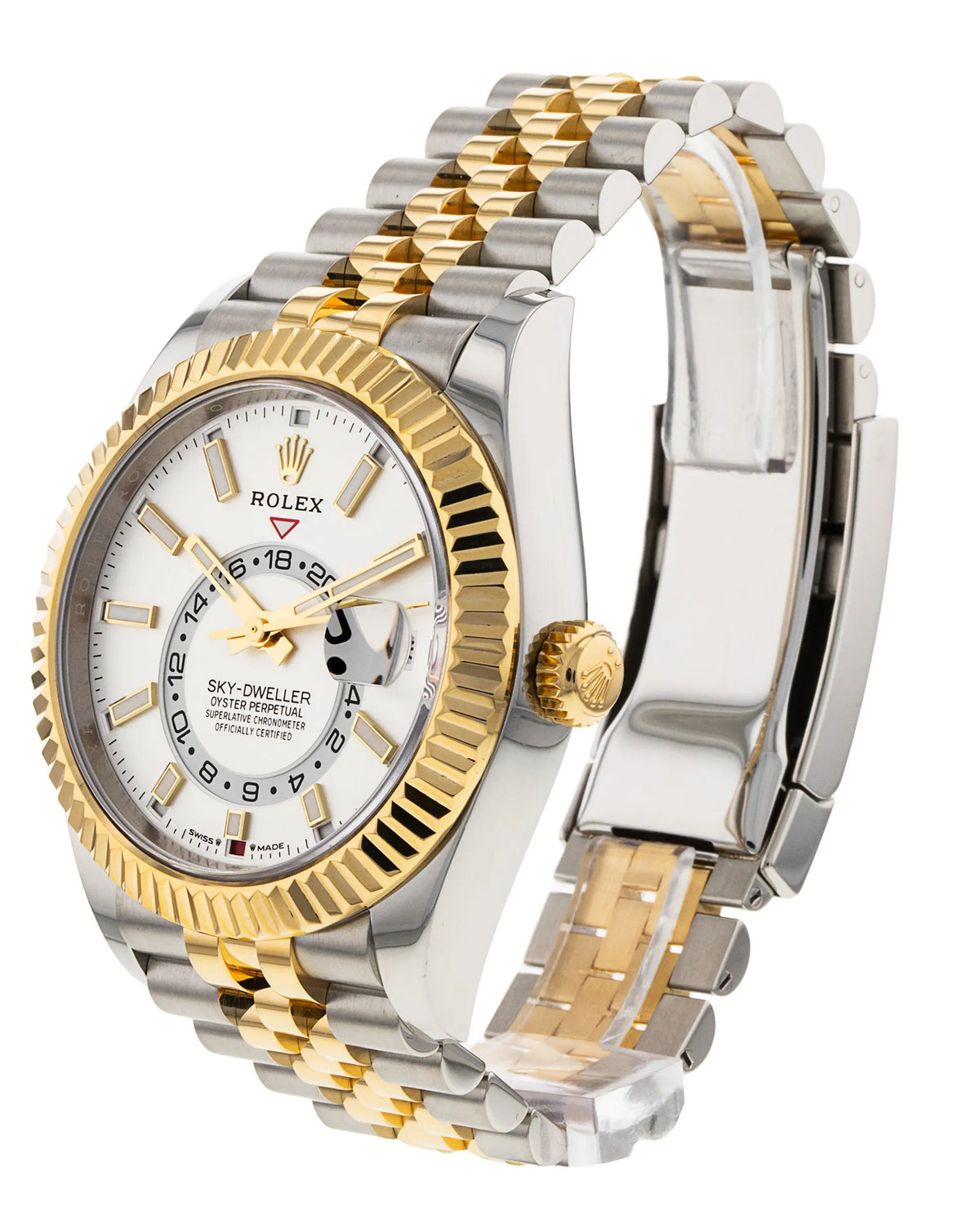 Rolex Sky-Dweller Watch — Two-Tone Oystersteel & Yellow Gold Design with White Dial & Jubilee Bracelet