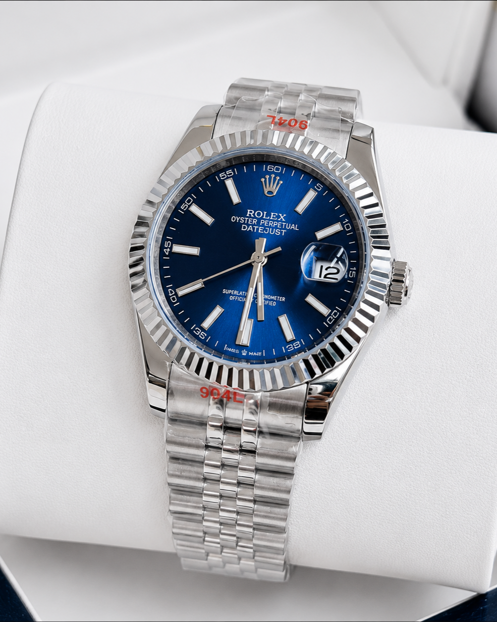 Rolex Datejust 41 Watch — White Gold-Toned Case with Blue Dial & Fluted Bezel