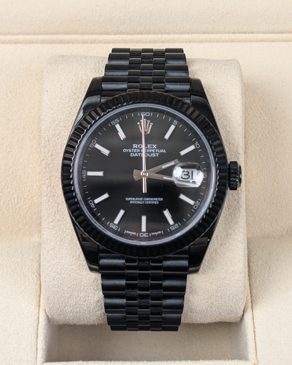 Rolex Oyster Perpetual Datejust Watch — Black Dial with Fluted Bezel & Jubilee Bracelet