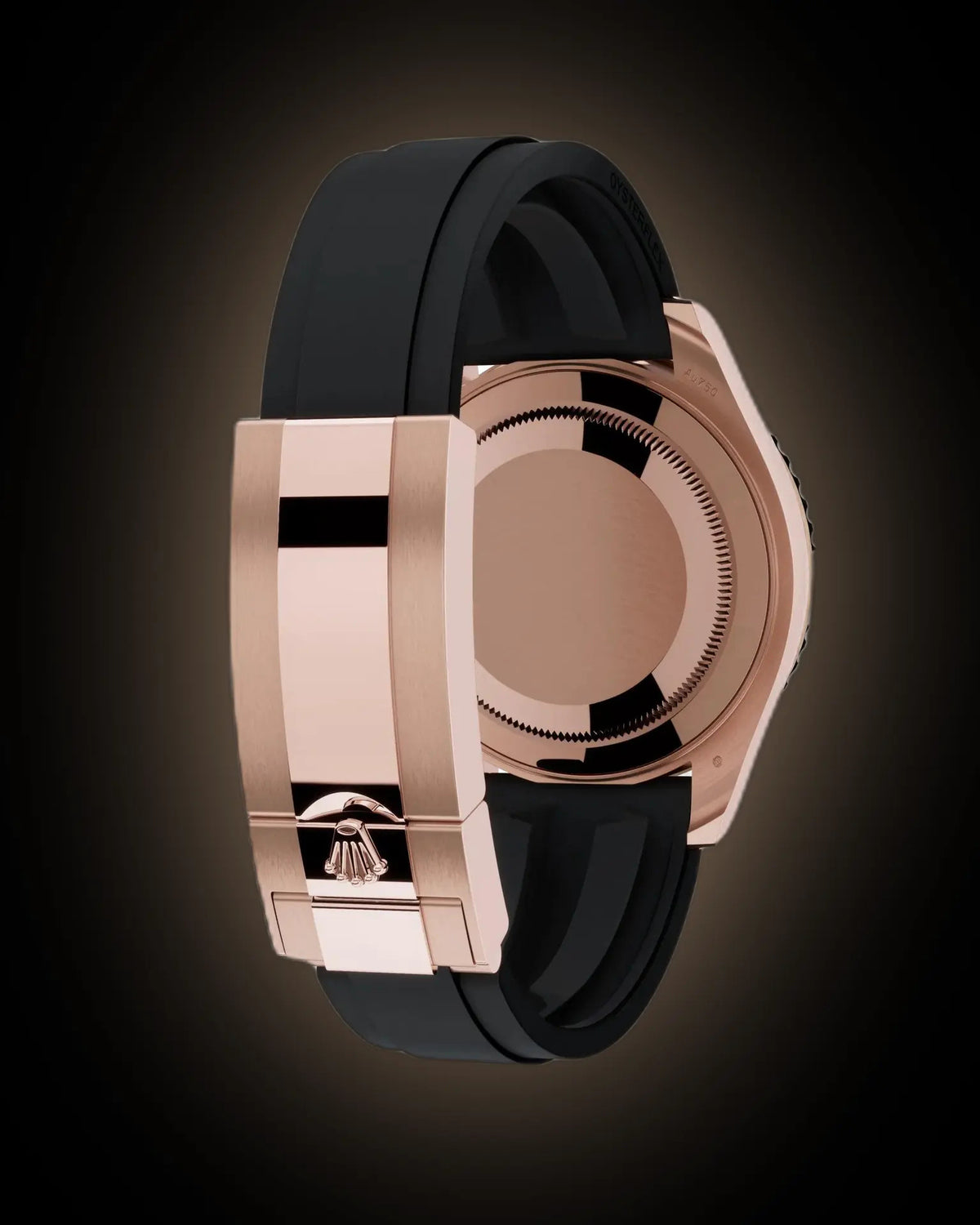 Rolex Yacht-Master Style Watch — Rose Gold-Toned Case with Black Dial & Rubber Strap