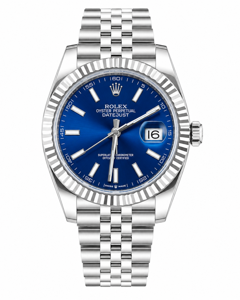 Rolex Datejust 41 Watch — White Gold-Toned Case with Blue Dial & Fluted Bezel