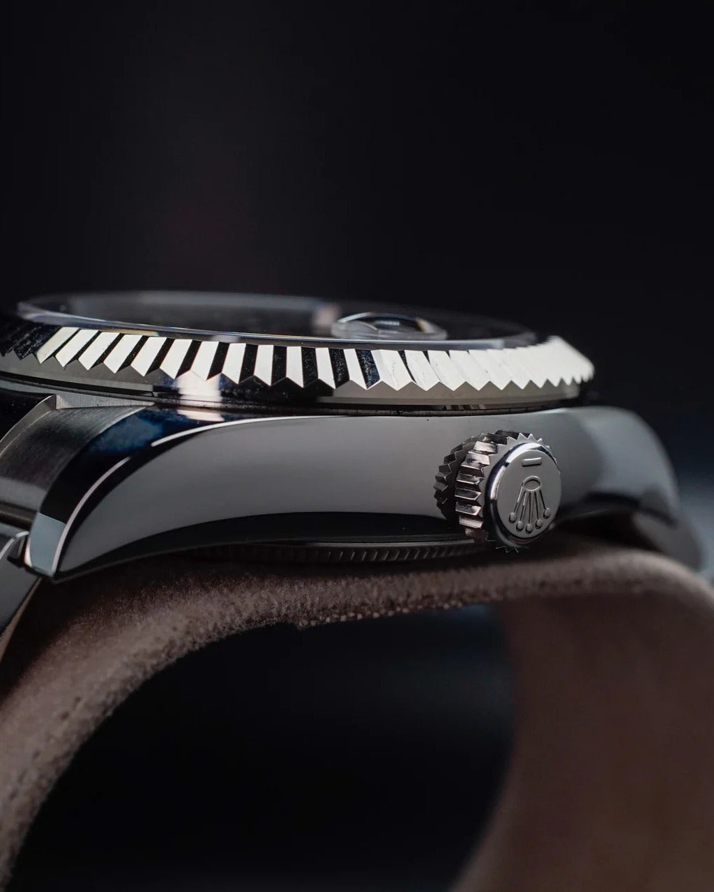 Rolex Sky-Dweller Watch — Bright Black Dial with Oystersteel Case & 18K White Gold Fluted Bezel