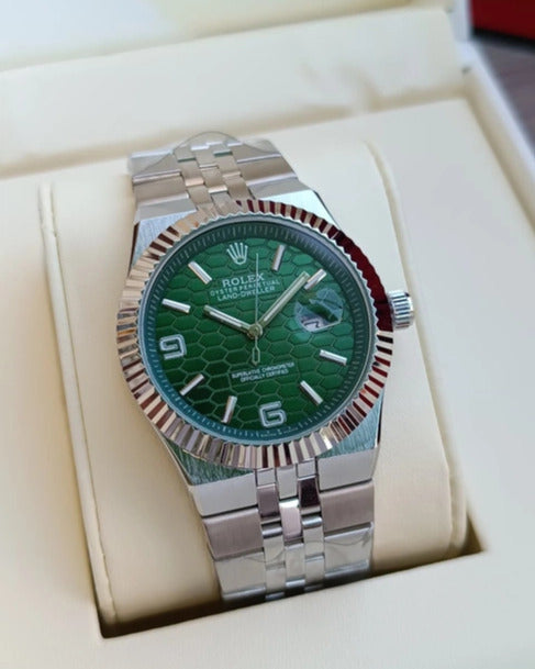 Rolex Oyster Perpetual Land-Dweller Watch — Green Honeycomb-Patterned Dial