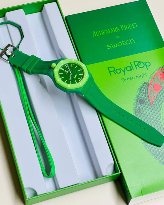 Audemars Piguet x Swatch Royal Oak Watch — Vibrant Green Bioceramic Octagonal Case with Matching Green Rubber Strap
